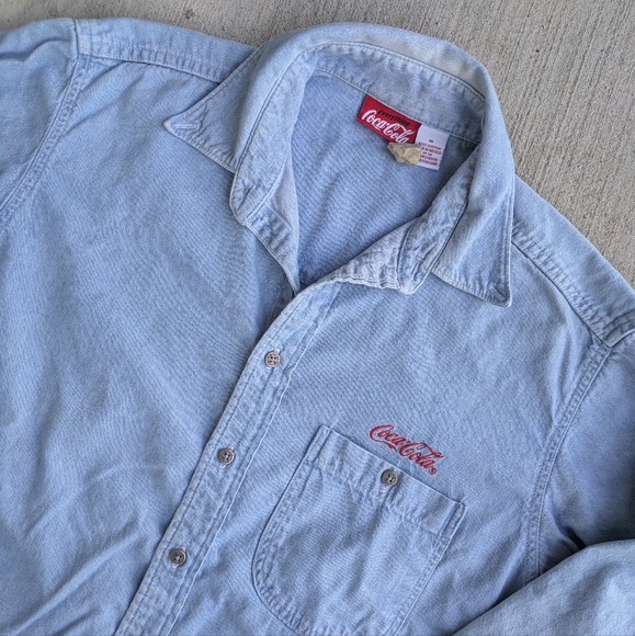 Vintage 90s Coca Cola Denim Button Down Shirt - Picture 2 of 9